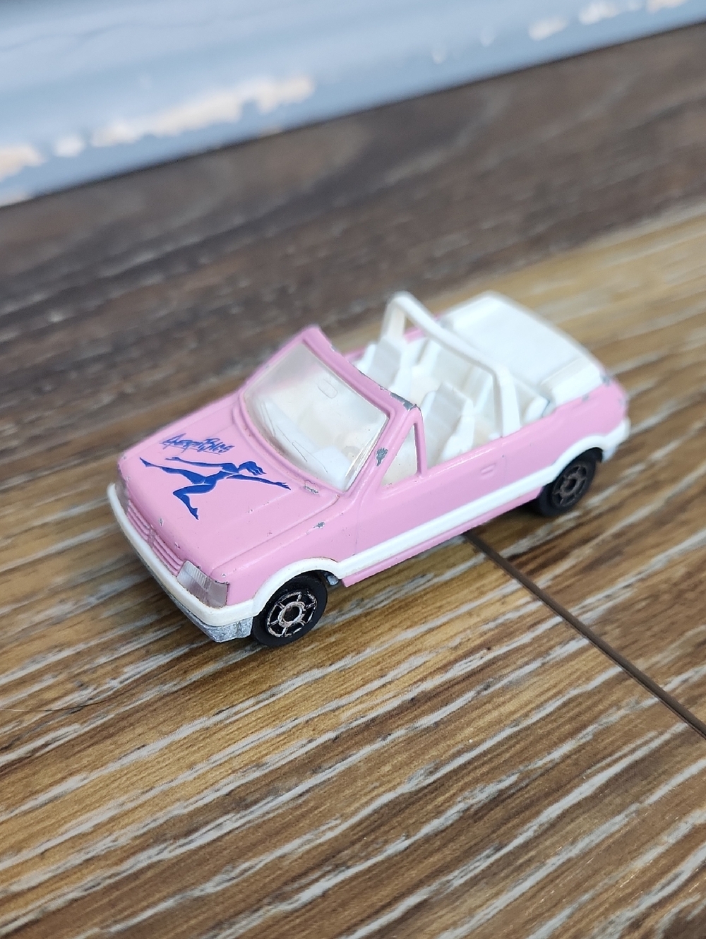 Vintage Majorette Peugeot 205 GTI Pink Convertible Aerobics Toy Car